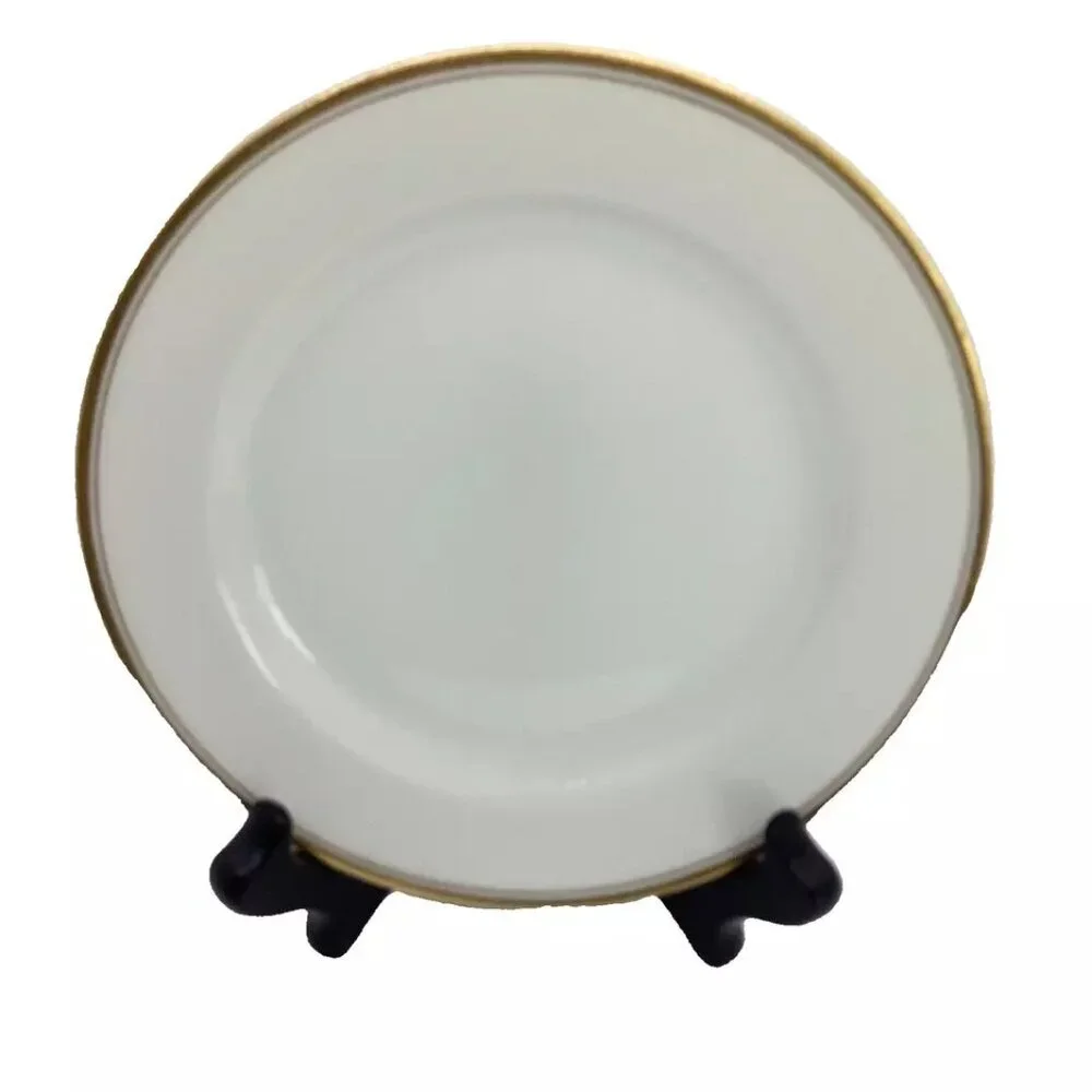 2 Haviland Limoges Bread Butter Plates Coupe H1415 White/Gold Trim & Inner Ring